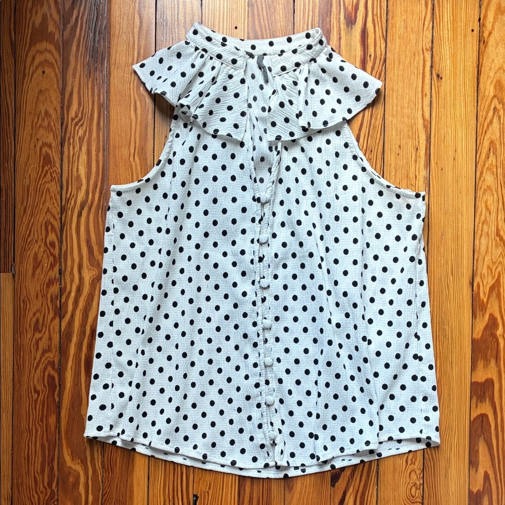 Anthropologie Polka Dot Sleeveless Top - Black and White
